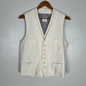 Baird McNutt Murano Vest Mens Medium Beige Linen Waistcoat Formal Dressy Lined M